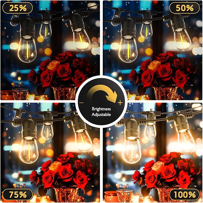 Outdoor String LED Patio Lights - 30Ft 9M Outside Waterproof Light with Remote Dimmable S14 Shatterproof Bulb Connectable Hanging Outdoor Electric Lighting for Backyard Yard Gazebo Porch Party