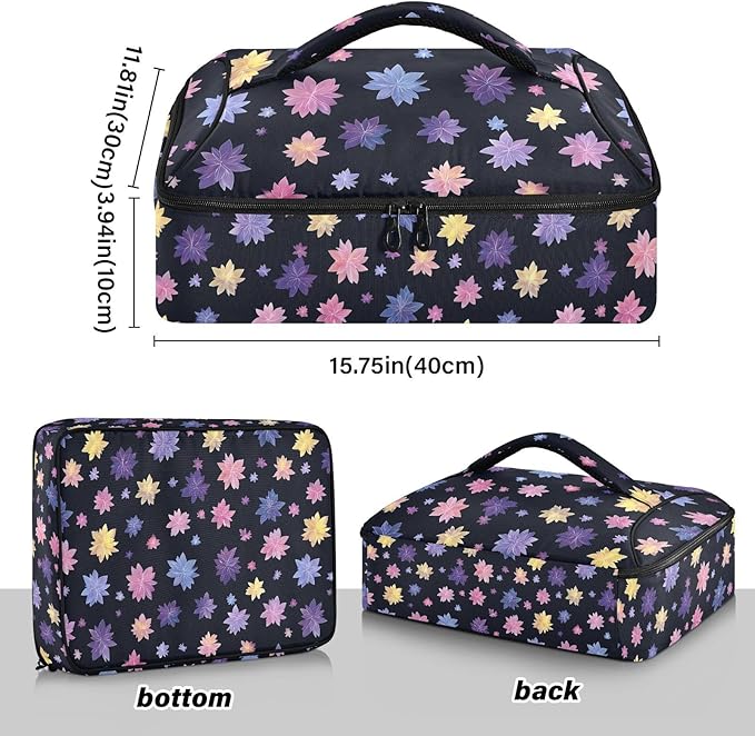 Casserole Carrier Star-shaped Flowers PatternInsulated Casserole Carrier for Hot or Cold Food Thermal Lunch Tote for Potluck Parties Picnic Beach Fits 9 x 13 Inches Baking Dish