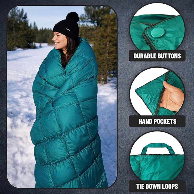 PW700 Extra Large Double Insulated Outdoor Camping Blanket | 2X Puffy Warm Packable Weatherproof Durable and Lightweight | Top Quilt for Hiking Backpacking Stadium Events Picnics