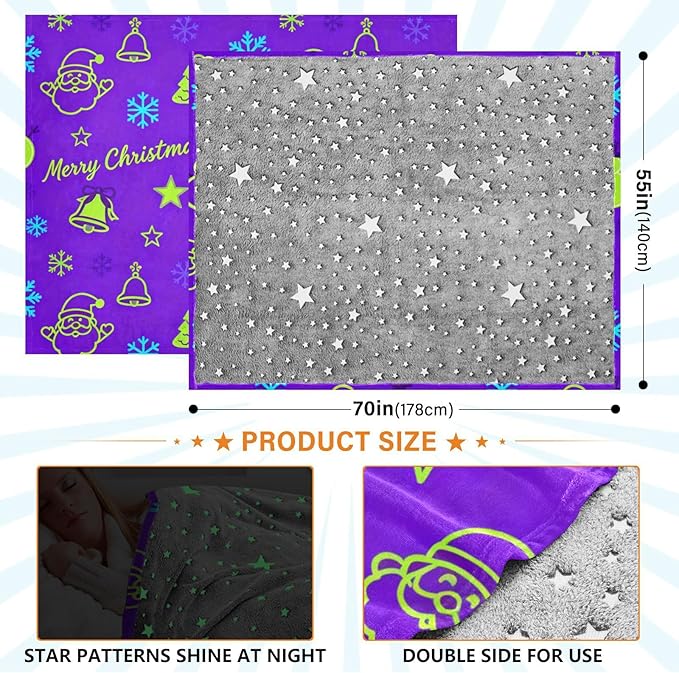 Christmas Snowman and Santa Green and Purple Lightweight Fuzzy Comfy Throw Blanket for Bed Throw Blankey for Couch Sofa BedParty 50 x 70