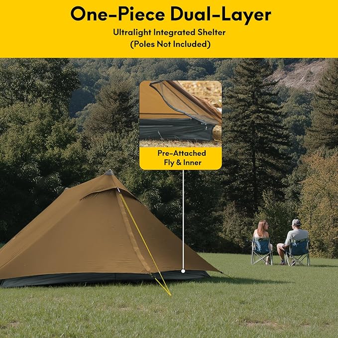 LANSHAN Ultralight Tent 3-Season Backpacking Tent for 1-Person or 2-Person Camping Trekking Kayaking Climbing Hiking