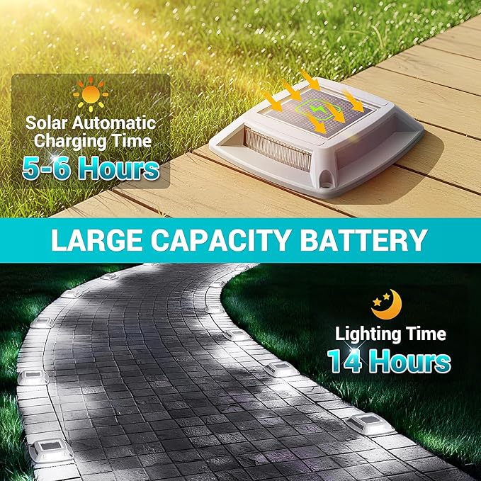 Solar Driveway Lights Outdoor 16 Pack IP68 LED Solar Powered Waterproof Driveway Marker Deck Dock Lights for Dock Step Pathway Walkway Sidewalk Garden Yard Stair Marine (White)