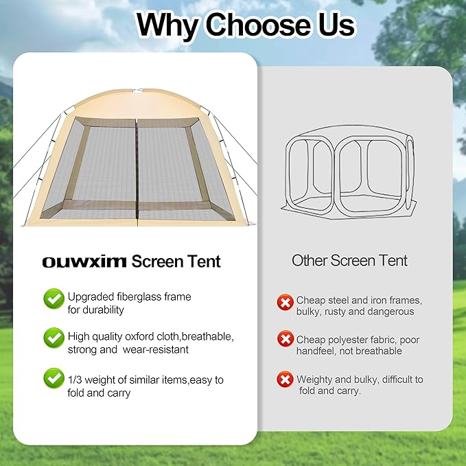 12'x12' Camping Screen Tent - Portable Screen Canopy 8-10 Person&ampInstant UV Resistant Sun ShelterEasy to Set Up&ampMosquito Net Tent&ampWaterproofSuitable for Family Camping TripBackyardPicn