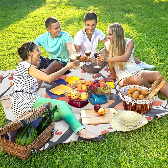 Waterproof Sandproof Beach Blanket 59''×68'' Spring Animal-Bird Polyester Outdoor Picnic Blanket with 4 Stakes &amp Storage Bag for BeachCampingVacation