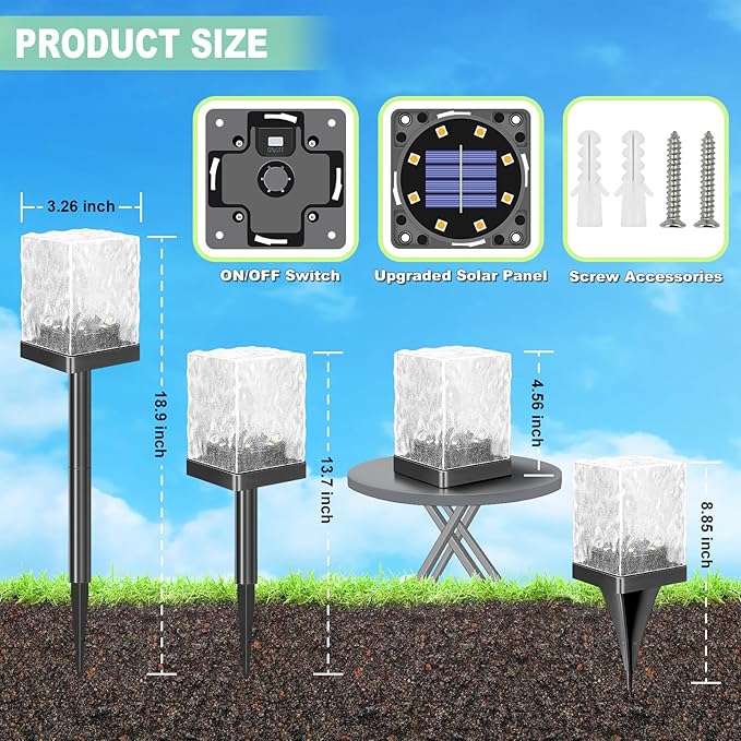 Solar Pathway Lights Outdoor Waterproof Ground Light Featuring Crystal-Clear Ice Brick Aesthetic Multi-use Landscape Decoration Lighting Solar Powered Garden Lawn Lamp (Cool White 4 Pack)