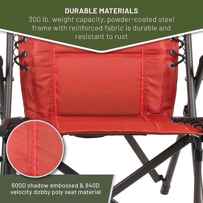 Timber Ridge Bungee Folding Camping Chairs for Adults Heavy Duty Collapsible Padded Chair with Armrests Cup Holder Foldable Outdoor Lounge Chairs for Beach Fishing Lawn Supports 300 lbs Red