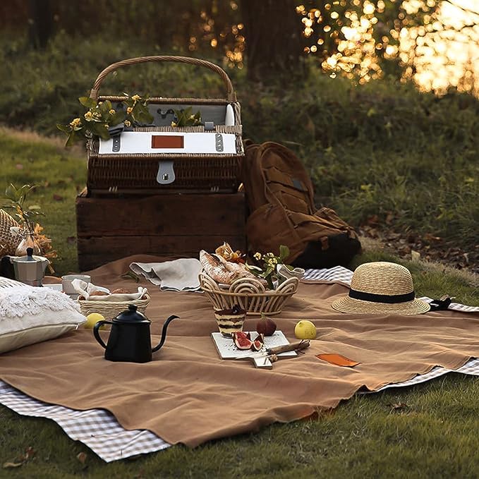 Large Thick Picnic Blanket Outdoor Portable Grass Park Outing Spring Mat with Strap Camping RV Beach Soccer Concerts Hiking Barbecues Mats for Parks Beaches