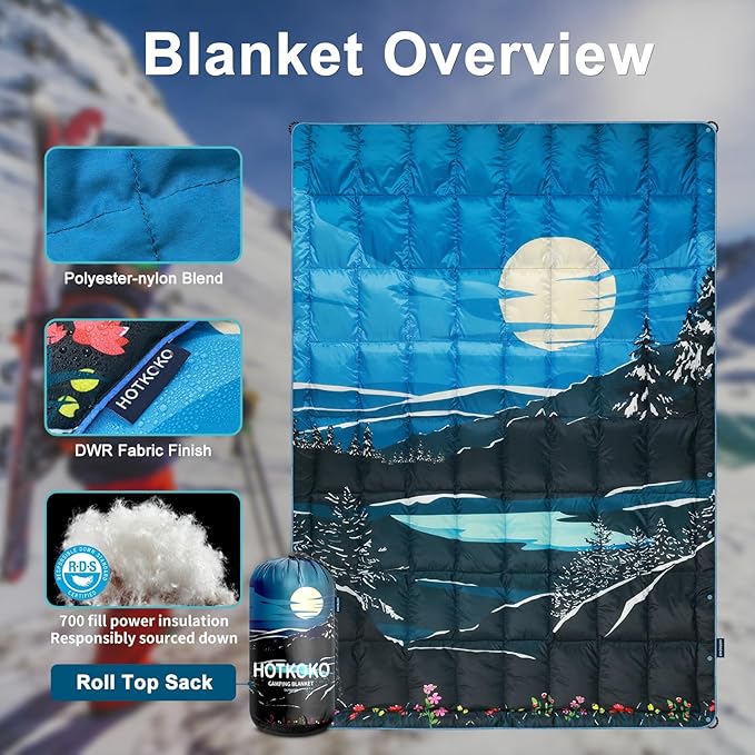 Down Camping BlanketWarm Puffy Lightweight Down Camp Blanket Outdoor Travel Quilt for SleepStadium Hiking 700 Fill Power Water Resistant