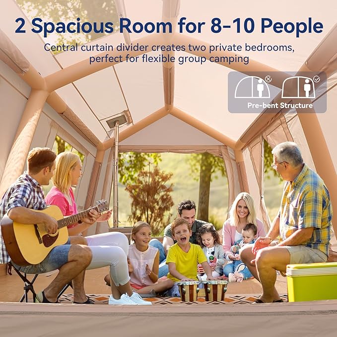 Inflatable Tent for Camping Waterproof Oxford Large Blow Up Hot Tent with Pump Easy Setup Inflatable Glamping House Air Tent for Family 4/6/8/10/12 People