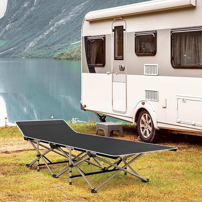 MoNiBloom Folding Sleeping Cot for Adults Easy to Set Up Portable &amp Lightweight Camping Cot for Outdoor Camping Lounging and Elevated Napping Support 360 lbs Black