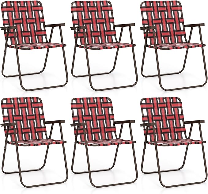 Giantex 6-Pack Lightweight Folding Camping Chairs 330 LBS Beach Chairs with Armrests No Assembly Needed Portable Webbed Lawn Chair for Picnic Fishing Patio Yard Outdoor Events Red