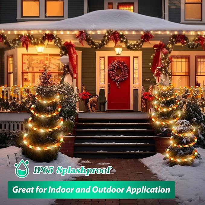 Vigdur Christmas Candy Cane Lights - 18FT LED Candy Cane Rope Lights Outdoor Waterproof Decorative Christmas Lights for Holiday Party Home Patio Indoor Xmas Decorations(216 LEDs)