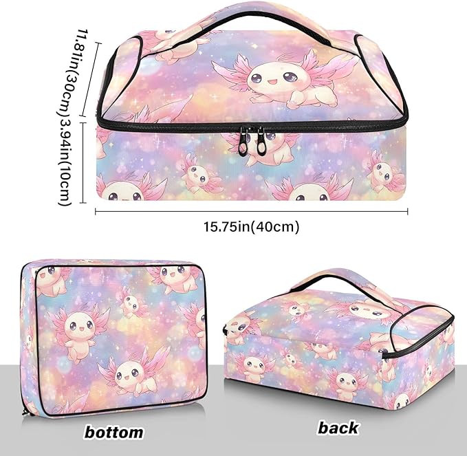 Casserole Carrier Kawaii AxolotlsInsulated Casserole Carrier for Hot or Cold Food Thermal Lunch Tote for Potluck Parties Picnic Beach Fits 9 x 13 Inches Baking Dish