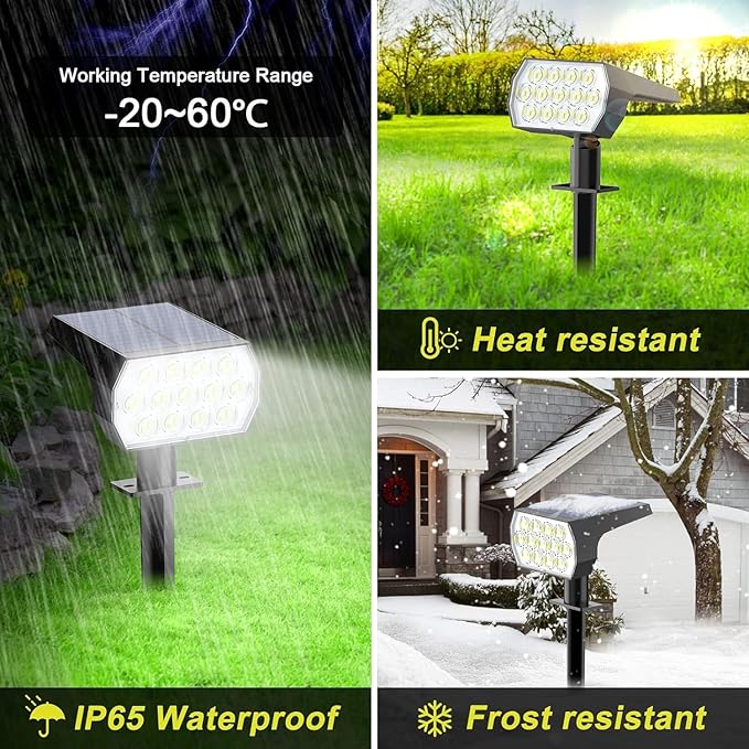 Solar Spot Lights Outdoor Waterproof IP65 [6 Pack/52 LED] 2-in-1 Solar Landscaping Spotlights 3 Lighting Modes Solar Powered Garden Flood Light for Patio Pathway Driveway Yard Pool (Cool White)