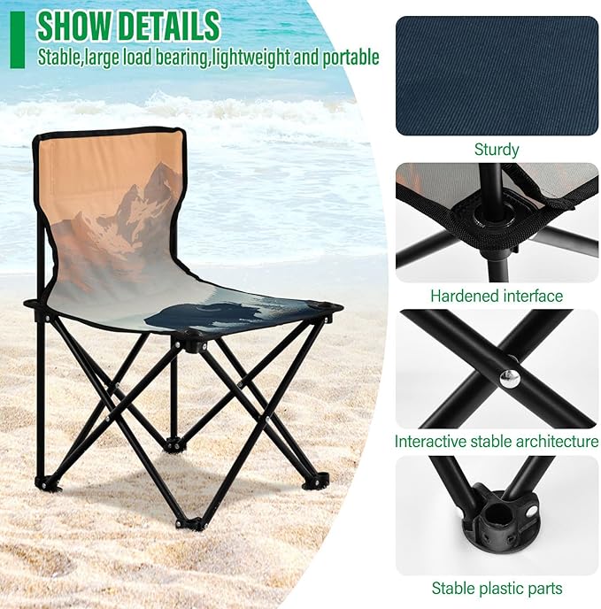 Yaks in Forest Portable Camping Chairs Folding Chair - Durable Oxford Fabric Lightweight Iron Frame Easy Fold Design - Ideal for Outdoor Activities Camping Fishing and Travel