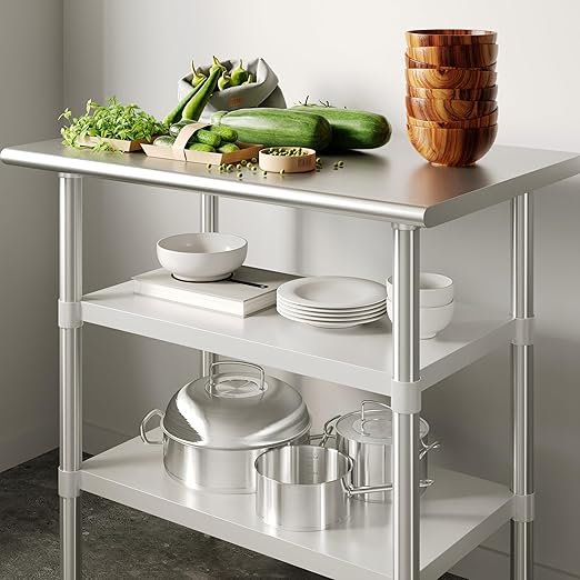 Flash Furniture Woodford Galvanized Under Shelf for Prep and Work Tables - Adjustable Lower Shelf for 24 x 36 Stainless Steel Tables