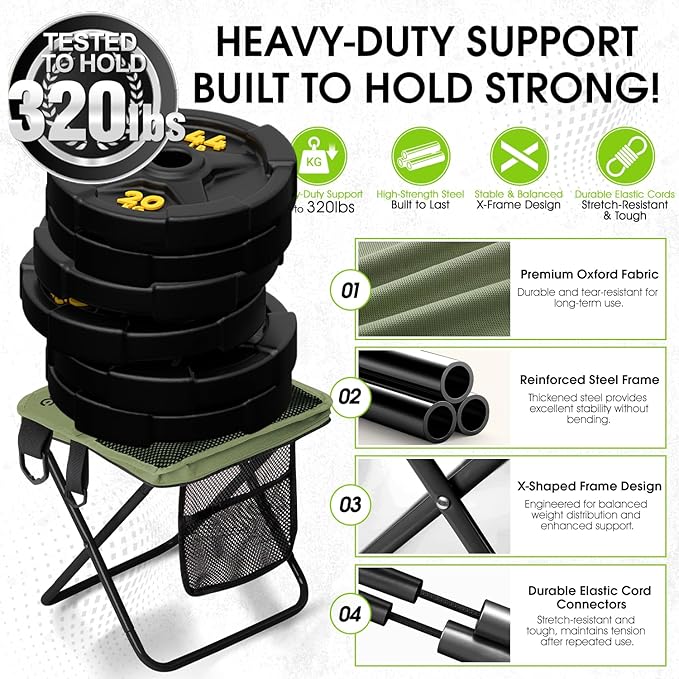 Camping Stool Upgraded FoldableStool Aluminum Alloy Bracket Portable outdoorfolding Chair with Pocket for Queuing FishingHiking Tours BBQ Parties Outdoor Camping Accessories(Green)