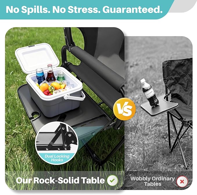 Heavy-Duty Camping Director’s Chair with Side Table 400lb Capacity 600D Oxford Quick Setup Smart Storage &amp Ergonomic Comfort Durable Steel Frame for Camping BBQs &amp Sports Events Black