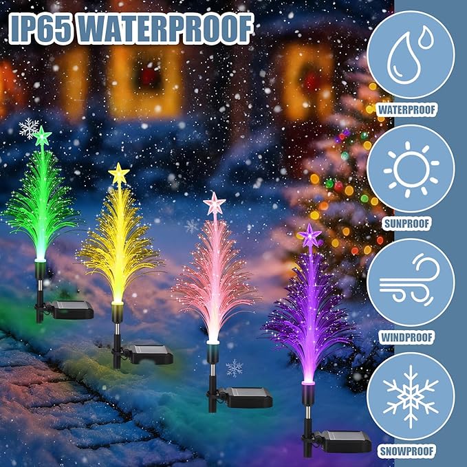 Baquler 6 Pack Solar Christmas Tree Garden Stake Lights Outdoor Waterproof Color Changing Christmas Lighted Yard Decorations Optical Fiber Xmas Pathway Lights for Lawn Patio Cemetery (7 Color Change)