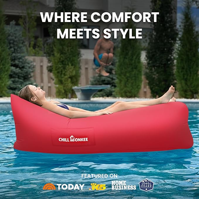 Portable Inflatable Lounger for Beach &amp Camping – Self-Inflating Air Couch Beach Sofa and Outdoor Lounge Chair for Relaxation and Comfort