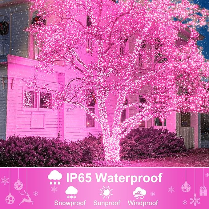 100FT 300 LED Christmas Lights Pink Outdoor String Lights with 8 Modes Waterproof Plug in Connectable String Twinkle Lights Green Wire for Indoor Patio Garden Love Party Decorations
