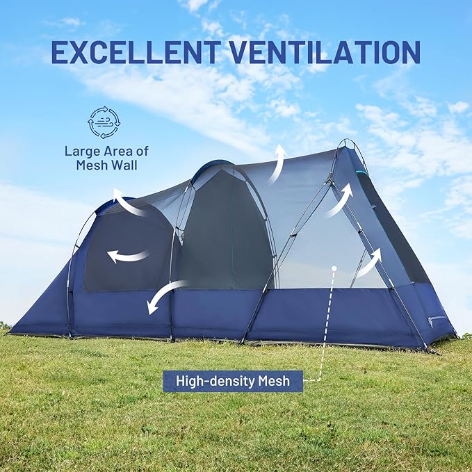 Timber Ridge 8 Person Camping Tent with Large Porch Portable Waterproof Windproof Family Tent with Rainfly Carry Bag Room Divider Easy Set-up Tent with Excellent Ventilation for Camping 3 Season