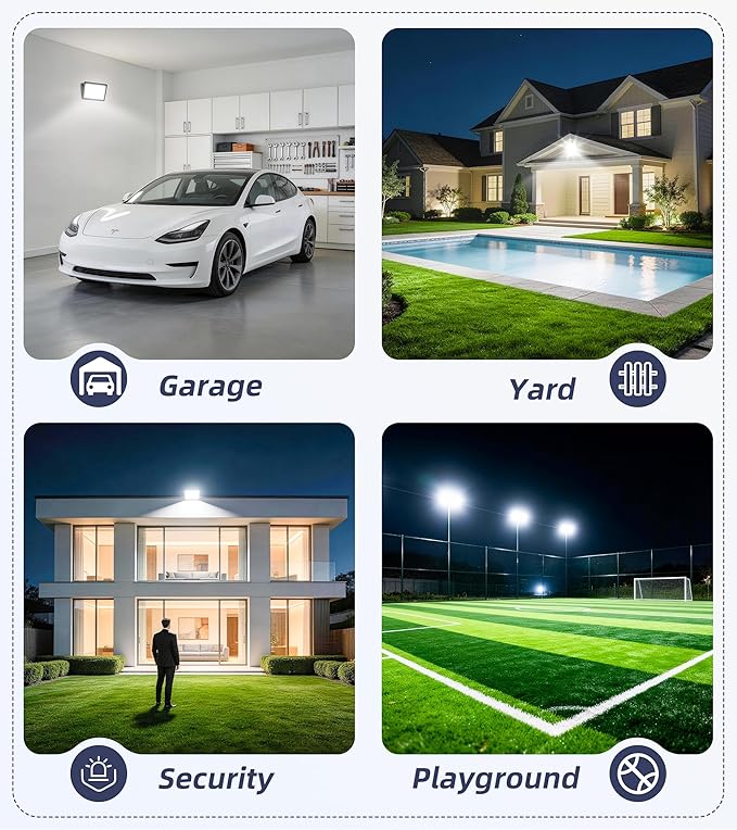 60W Flood Light Outdoor with Plug 7200LM Exterior Security Lights with 6ft Cable 5000K Daylight White LED Work Light IP66 Waterproof Exterior Floodlight for Yard Garage Stadium Garden patio 2 Pack