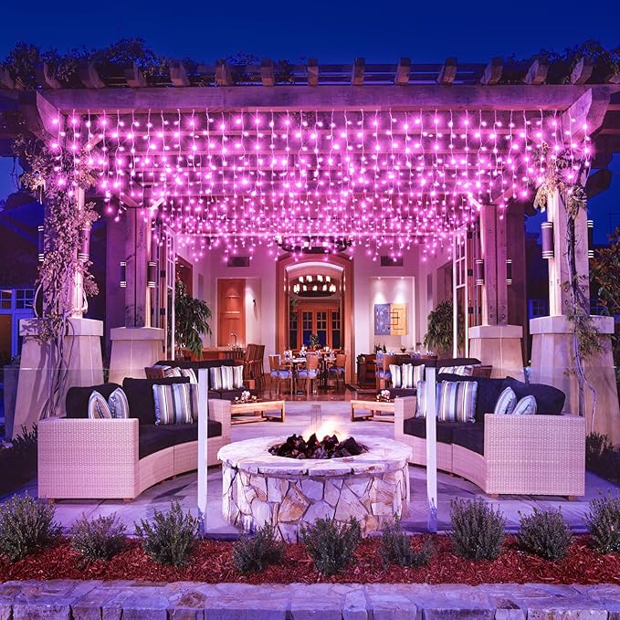 33FT 400 LED Icicle Lights for Outside Christmas String Light with 8 Modes 75 Drops Waterproof Plug in Valentines Lights Outdoor for House Room Yard Party Wedding Xmas Decorations Pink