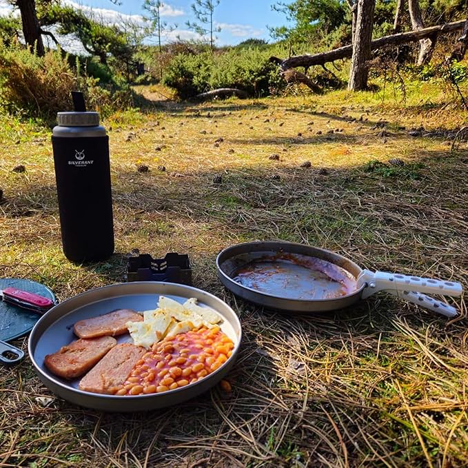 SILVERANT Titanium Trek Plate - Ultralight Durable Camping Dish Pan Plate - Outdoor Kitchen Essential for Backpacking &amp Camping - 1200ml