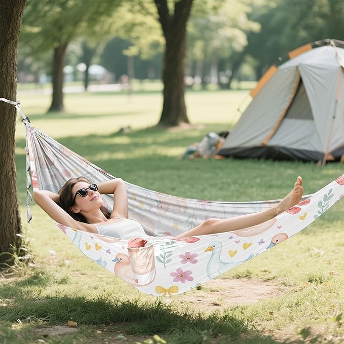 Burbuja Duck Goose Camping Hammock 330 lb Hammock with Tree Straps &amp Attached Carry Bag &amp Side Pocket for Camping Beach Backpacking Backyard Travel