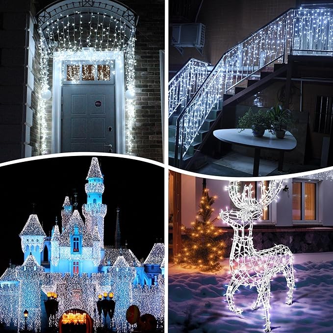 weillsnow 164 FT 500 LED Christmas Lights Outdoor Waterproof Christmas Fairy Lights with Timer Plug in White LED String Lights with 8 Modes for Bedroom Wedding Party Xmas Decoration