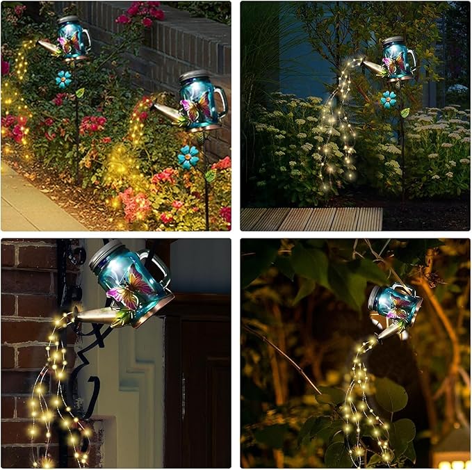 Solar Watering Can Light Yard Outdoor Decor Lights IP65 Waterproof Hanging Butterfly Garden Light Outside Garden Flower Bed Decor Women Gift Birthday Gifts