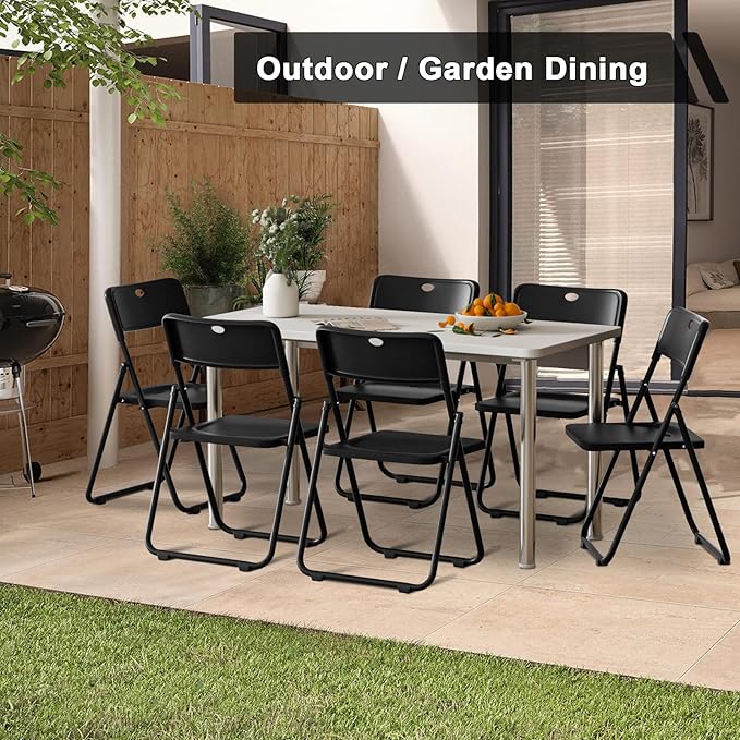 【US Shipped】 Foldable Plastic Chair with 440 Pound Capacity - Patio Dinner Chair Outdoor Camping Chairs Black 6-Pack