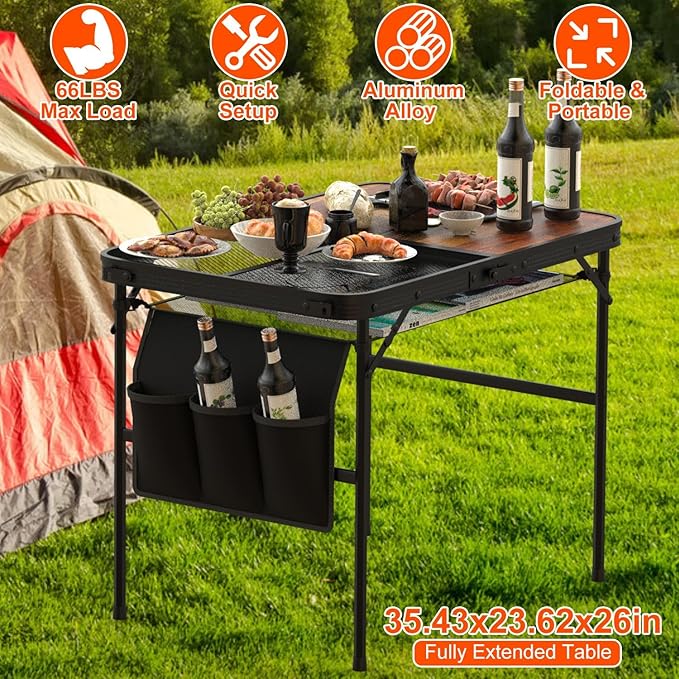 zenithstar Portable Folding Camping Table - Lightweight Aluminum Compact Picnic Table with Carrying Bag - Adjustable Height Waterproof Surface for Outdoor RV BBQ Beach Travel and Hiking