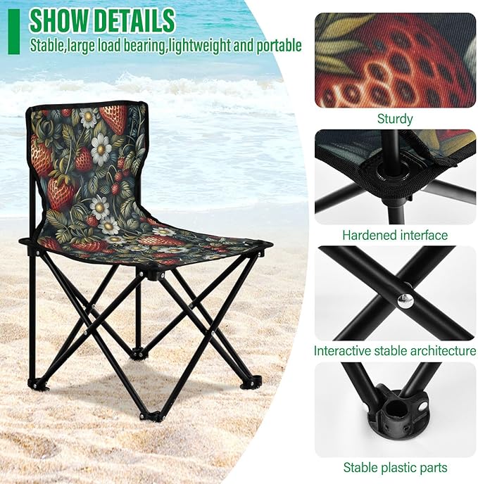 Fruit Strawberries Design Colorful Compact Camp Chair Ultra Lightweight Backpacking Chair Includes Carry Bag