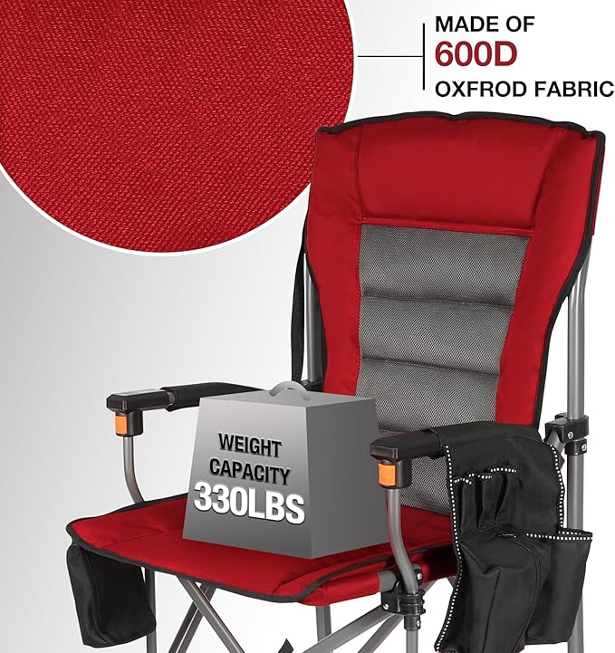 Extra Tall Folding Chairs for Adults 330lbs Portable Bar Height Foldable Director Chairs for Camping Outside Comfortable with Makeup Pocket High Back and FootrestRed