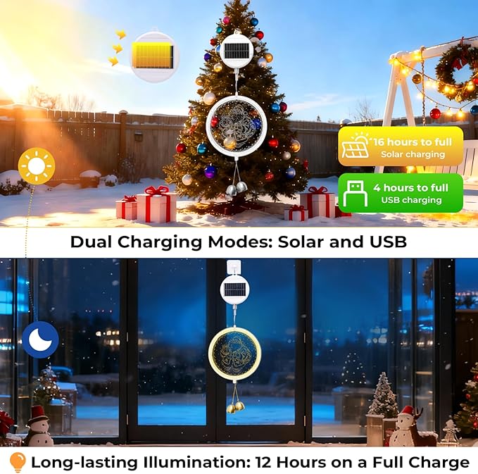 Solar Hanging Lights - Outdoor Indoor Christmas Decorations for Window Garden Patio PorchHoliday Home Decor (Jolly Santa)