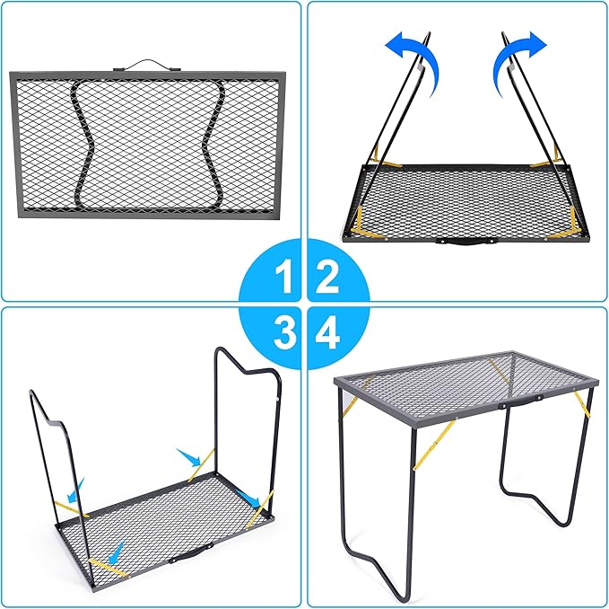Portable Folding Grill Table 3ft Outdoor Grill Table with Mesh Tabletop Metal Grid Table for Camping Picnic BBQ RV