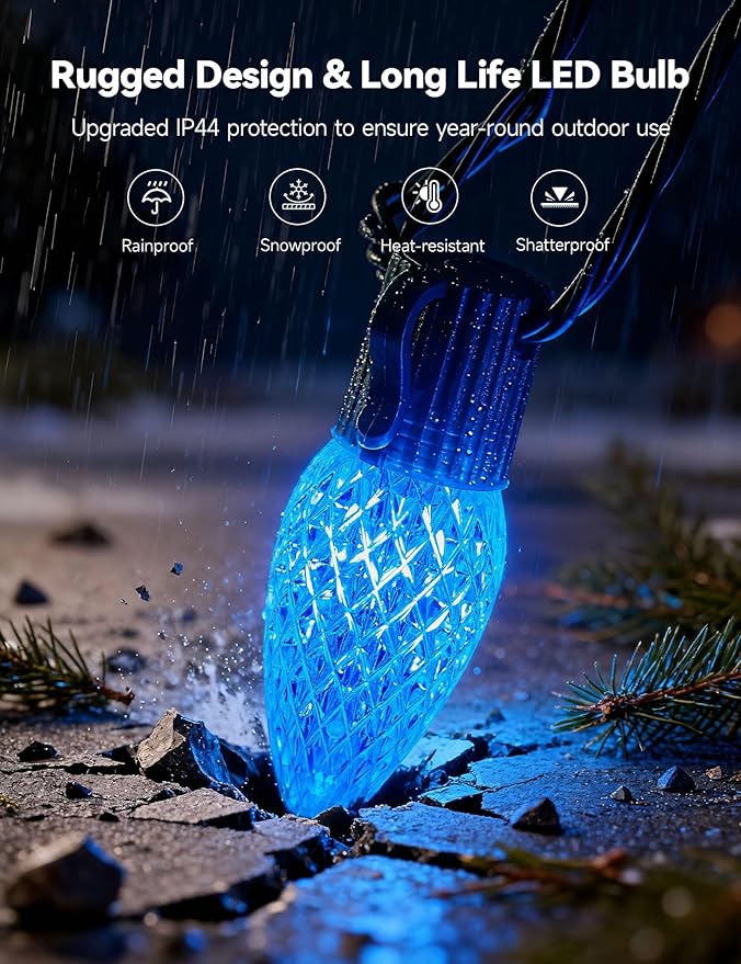 Minetom Smart C9 Christmas Lights Outdoor 100 LED 99FT Christmas Color Changing Fairy Lights App Control Music Sync 105 Preset Modes Connectable RGB C9 String Lights for House Indoor Xmas Decor
