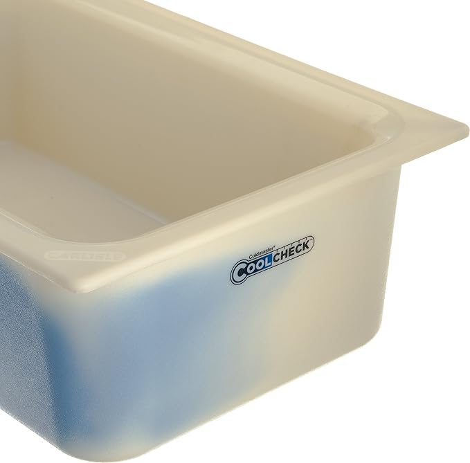 Carlisle FoodService Products Coldmaster Coolcheck Full Size Food Pan Insulated Food Pan with Refrigerant Gel Filling Plastic 15 Quarts White Blue