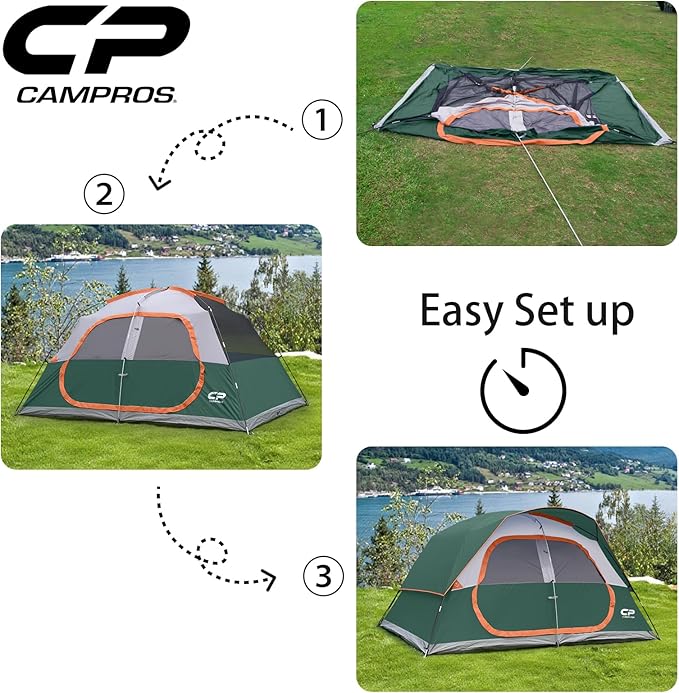 CAMPROS CP Upgraded 6/8 Person Camping Tents Waterproof Windproof Family Tent with Larger Mesh Windows &amp Door Double Layer Easy Set Up All-Season Dome Tent with Top Rainfly &amp Carry Bag