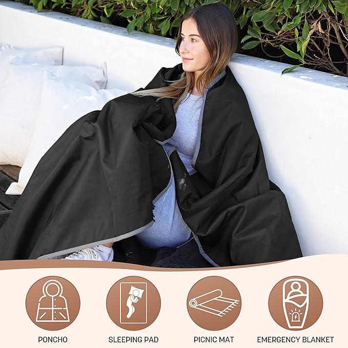 Tirrinia Waterproof Outdoor Blanket with Sherpa Lining Windproof Triple Layers Warm Comfy Foldable for Camping Stadium Beach Picnic Grass Concerts Car Dog 51''X 59'' &amp 59''X 80''