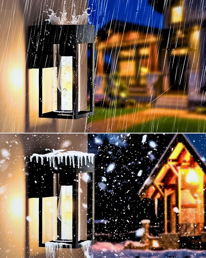 2-Pack Outdoor Wall Light Fixtures Waterproof Exterior Wall Lanterns Porch Lights with E26 Sockets &amp Cylinder Glass Shades Modern Matte Black Wall Sconce for Porch Patio Garage