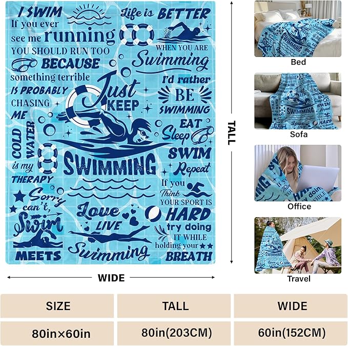 Swim Gifts for Swimmers Swimming Blanket Gifts for Coach Gifts Swim Team Gift Just Keep Swimming 80 x 60 Swimmer Blanket Christmas Birthday Gift for Men