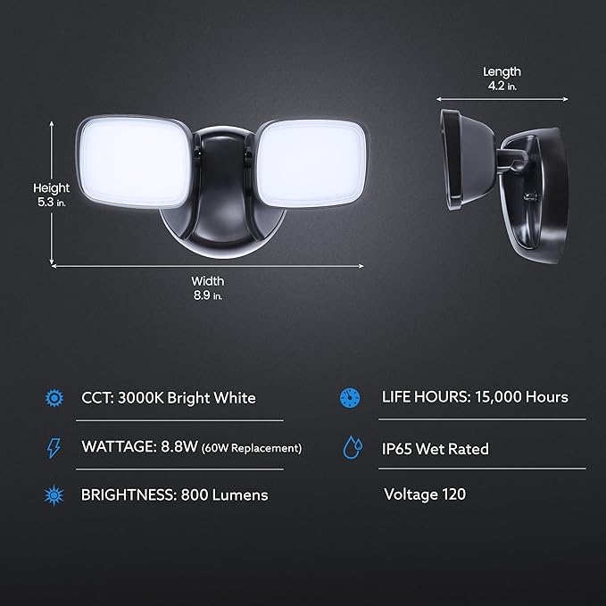 Feit Electric LED Security Outdoor Light 28W LED Waterproof Flood Light Adjustable Dual Head 2000 Lumens 5000K Daylight 50000 Hour Lifespan Bronze S9DFL/850/BZ/V1