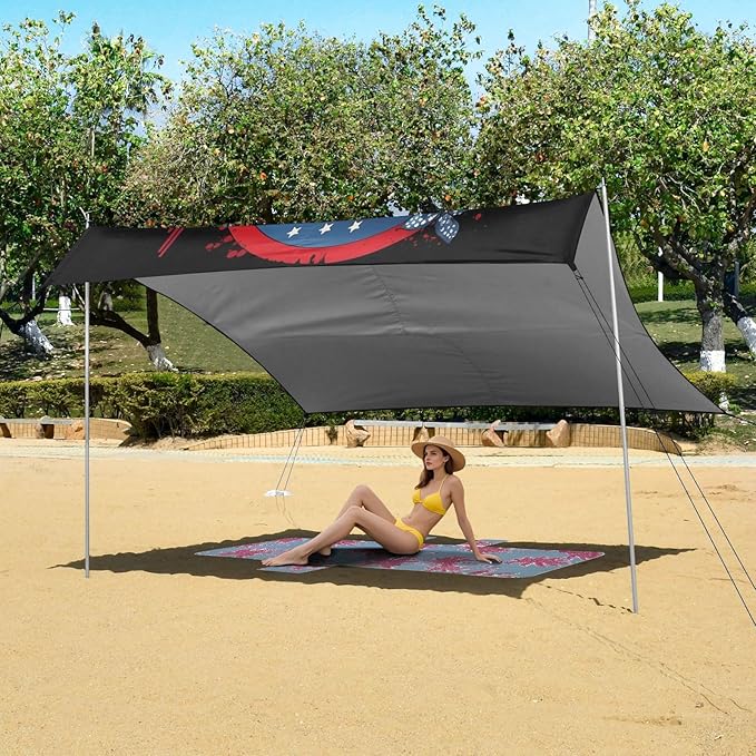 ALAZA Eagle American Flag Beach Tent Sun Shelter UPF50+ Protection Beach Shade Canopy w/ 4 Sandbags for Outdoor Camping Fishing Backyard Fun Picnic 10x9 ft