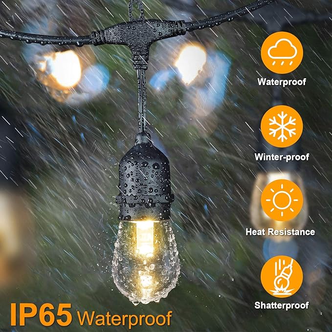 Mlambert 2 Pack Each 48FT 3-Color in 1 Solar String Lights Outdoor Dimmable Patio Lights with Remote 30+5 Waterproof LED Bulbs for Cafe Bistro Yard