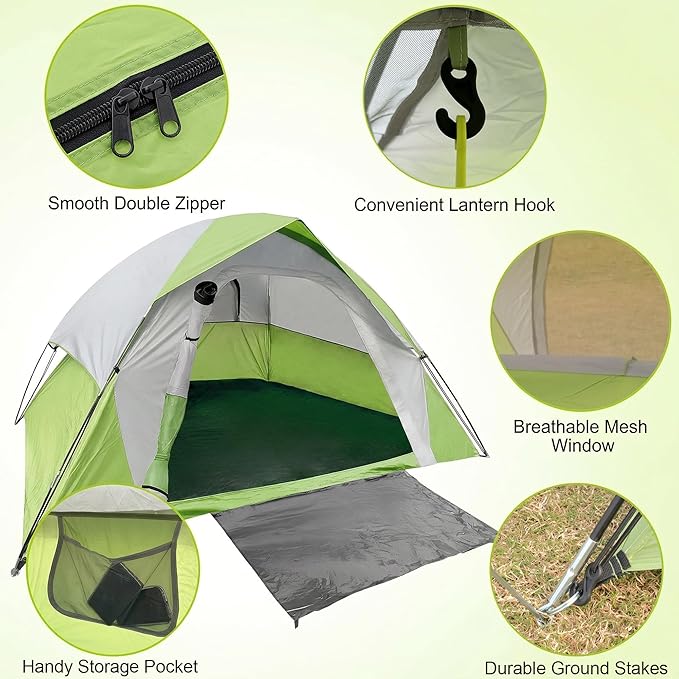 XL 4 Person Dome Camping Tent Double Layer Waterproof Removable Rain Fly for Outdoor Hiking Fishing
