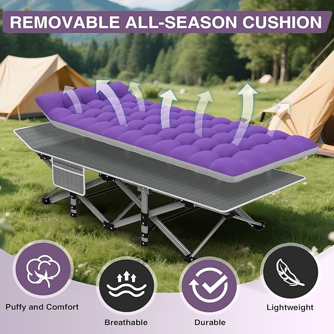 ZENPETIO 28In Folding Camping Cot for Adult Portable Sleeping Cot with Mattress Outdoor Heavy Duty Cot Bed for Camp with Carry Bag for Home Office Camp Travel Vacation(Max Loading 500lbs)