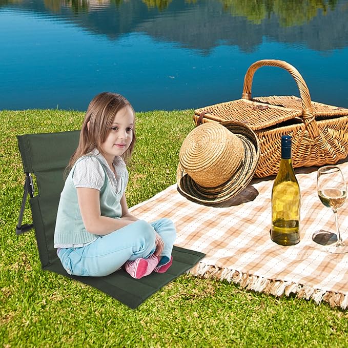 Yeory Folding Beach Chair - Breathable Stable Portable with Sponge Filling &amp Mesh Pocket - Lightweight Soft Sturdy - Olive Green